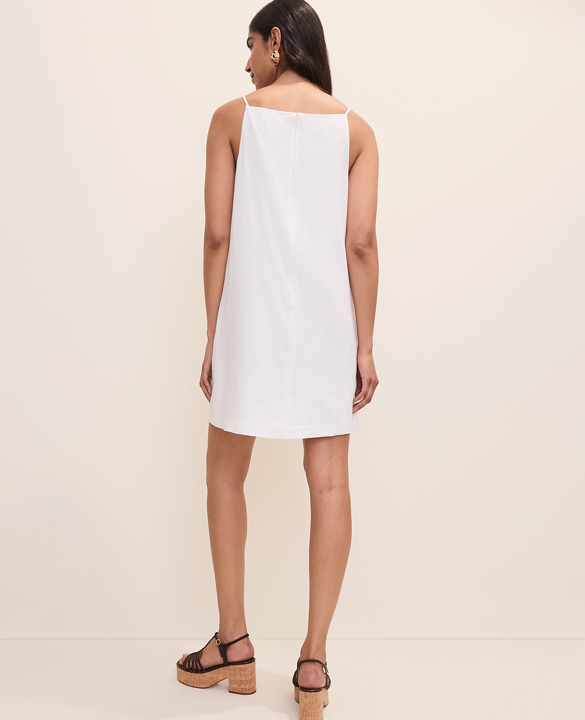 Embroidered Shift Dress in Linen Blend