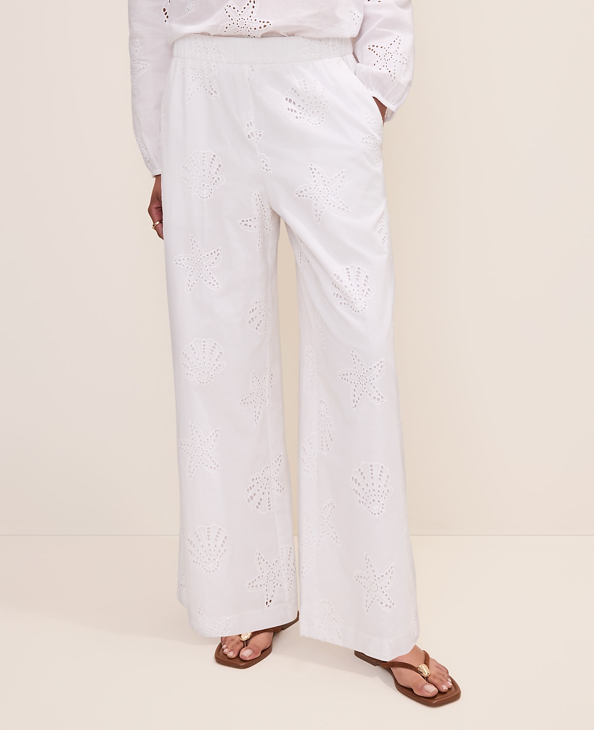 Seashell Eyelet Easy Palazzo Pant