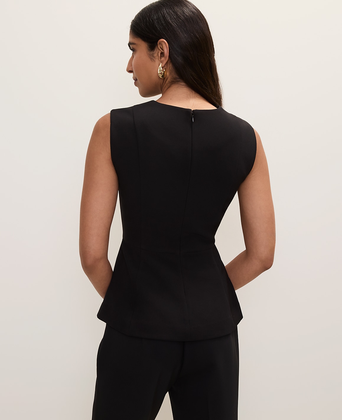 V-Neck Peplum Vest in Fluid Crepe