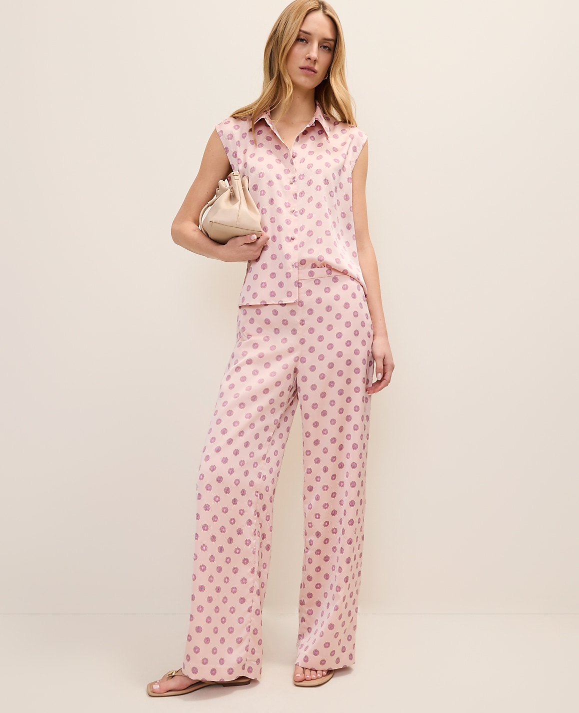 The Side Zip Wide-Leg Pant in Geo Satin