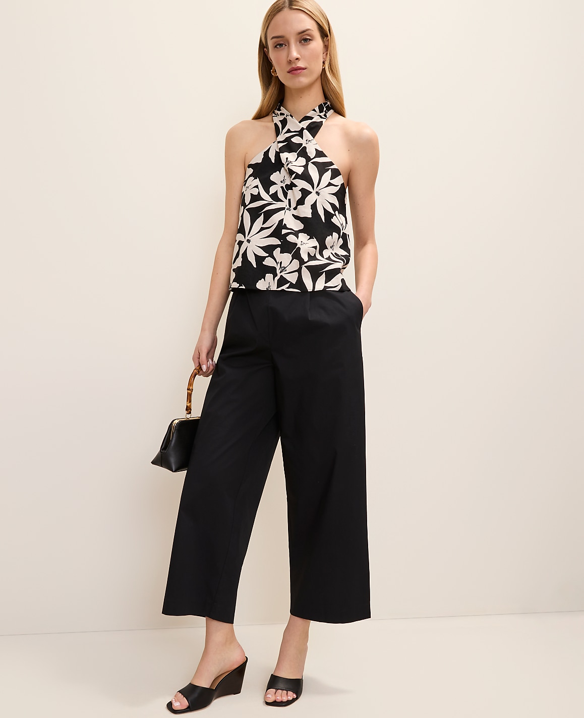 Floral Twist Halter Top in Linen Blend