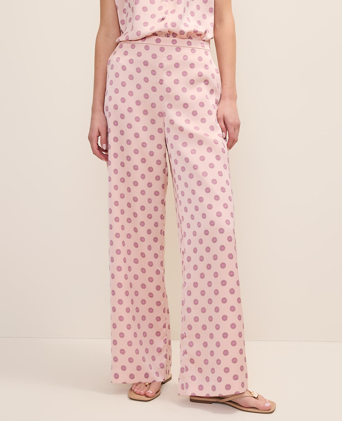 The Side Zip Wide-Leg Pant in Geo Satin
