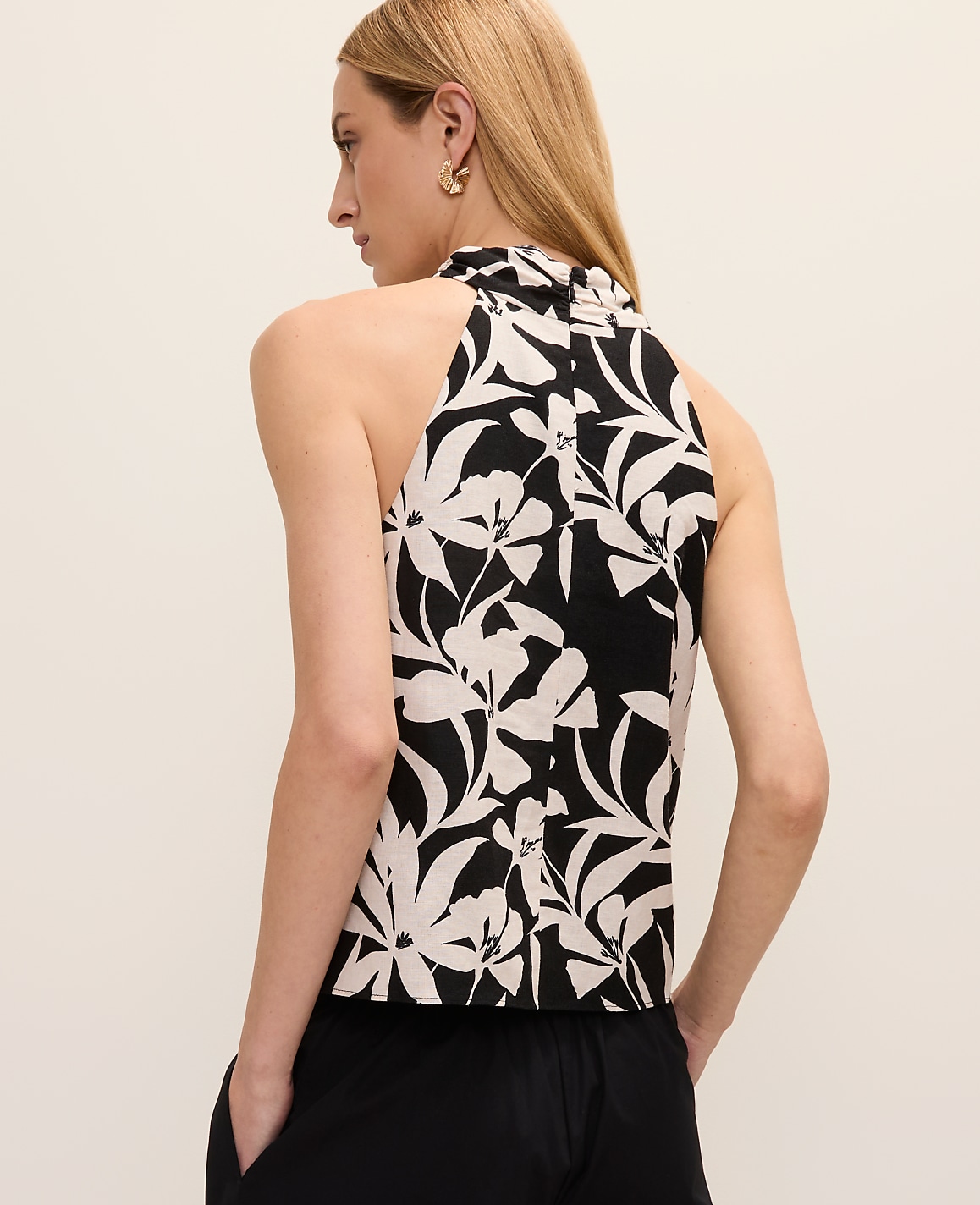 Floral Twist Halter Top in Linen Blend