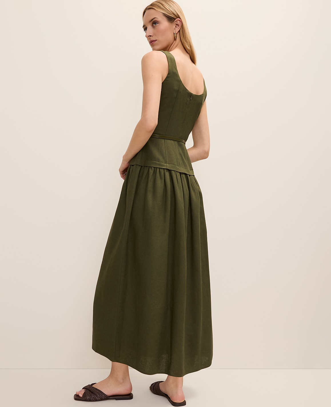 Petite Belted Flare Midi Dress