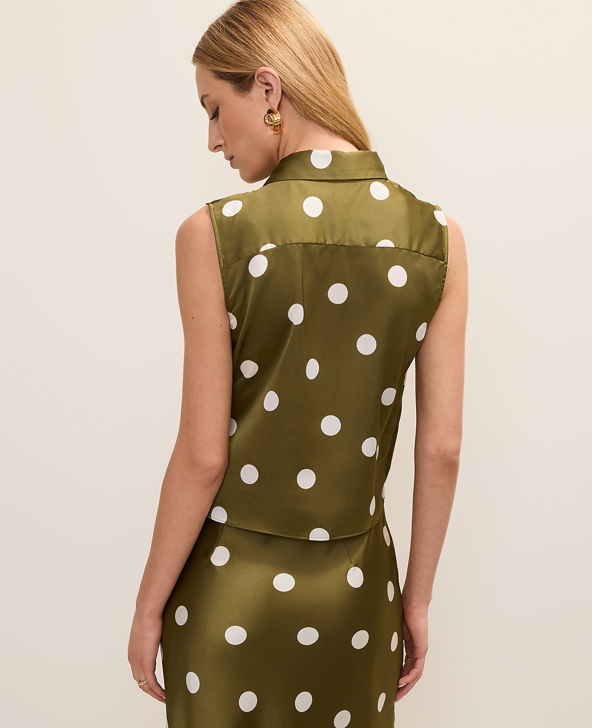 Dotted Tie Waist Blouse