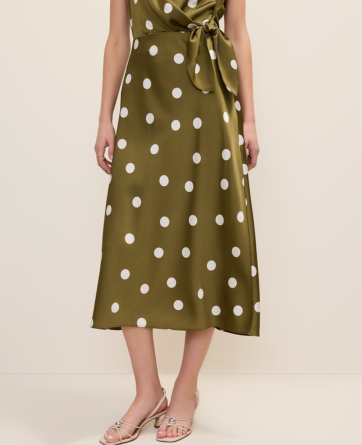 Dotted Satin Midi Slip Skirt