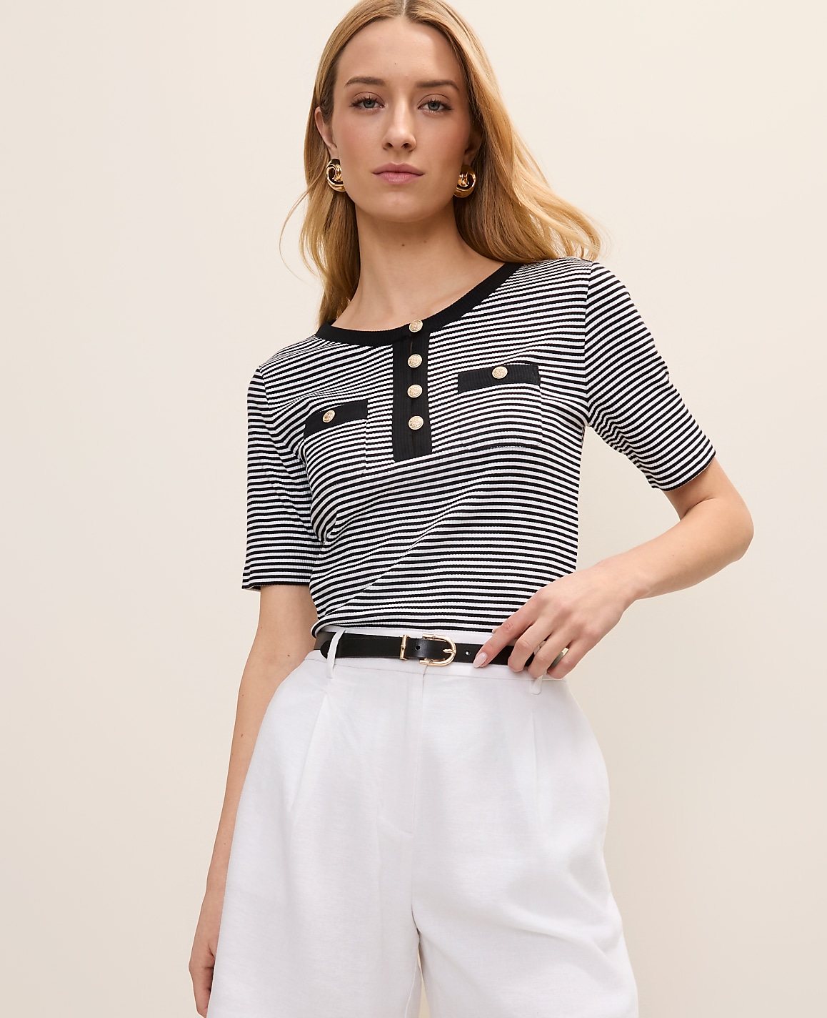 Contrast Trim Henley Top