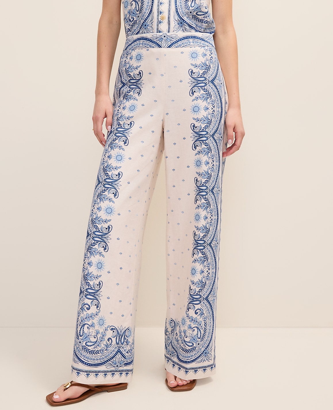 Weekend Easy Wide-Leg Pant in Paisley Linen Blend