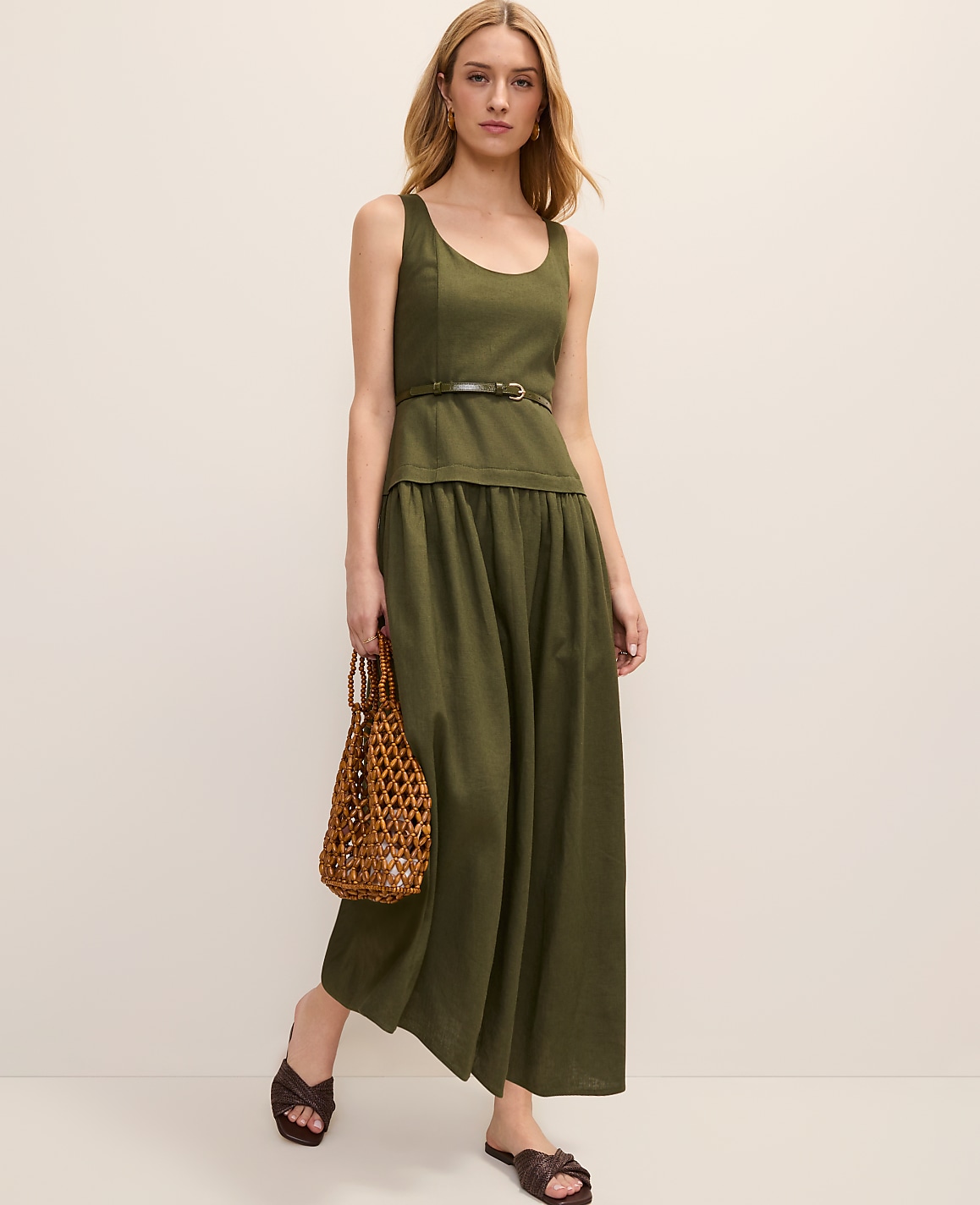 Petite Belted Flare Midi Dress
