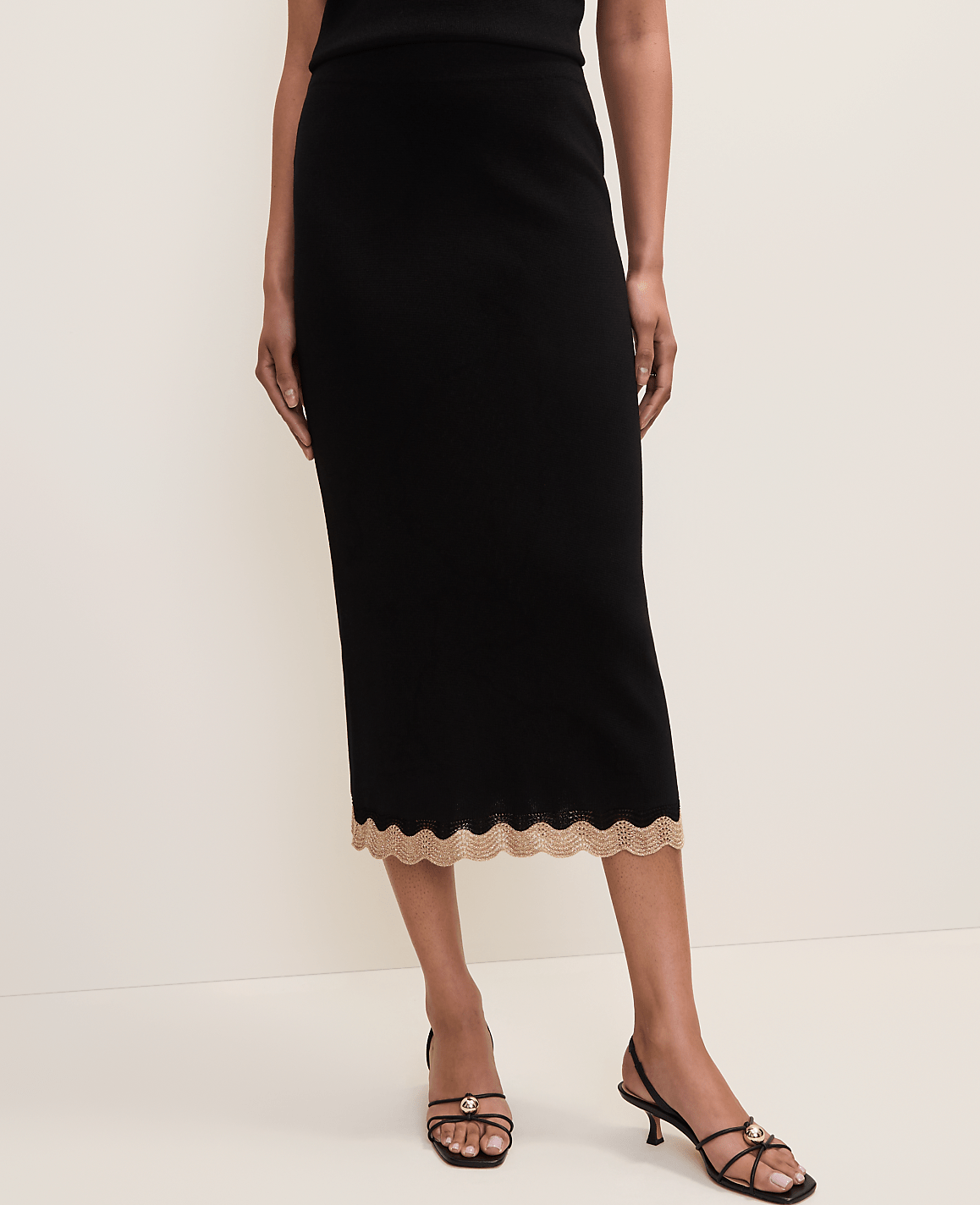 Petite Metallic Trim Sweater Midi Skirt