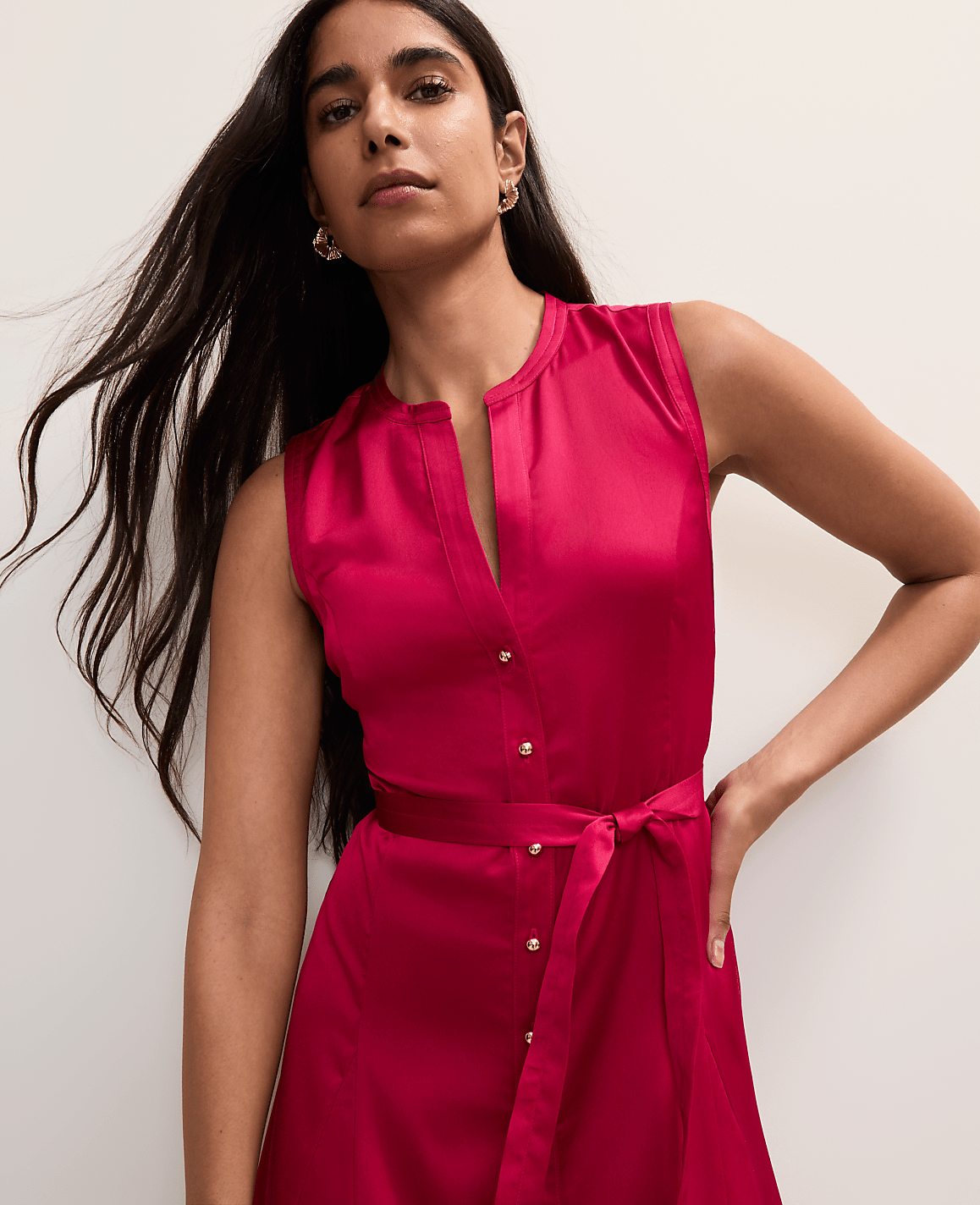 Petite Belted Flare Midi Dress