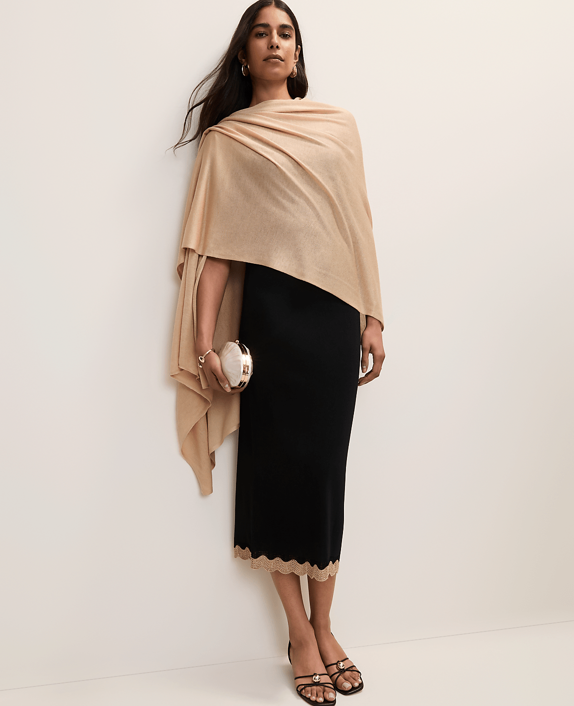 Petite Metallic Trim Sweater Midi Skirt