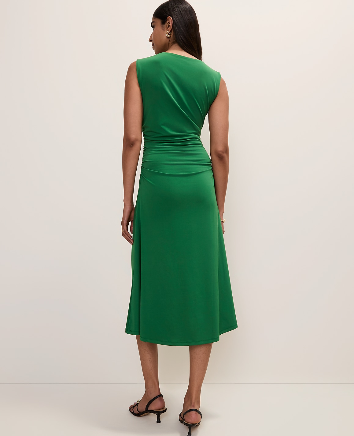 Petite Asymmetric Twist Shoulder Midi Dress