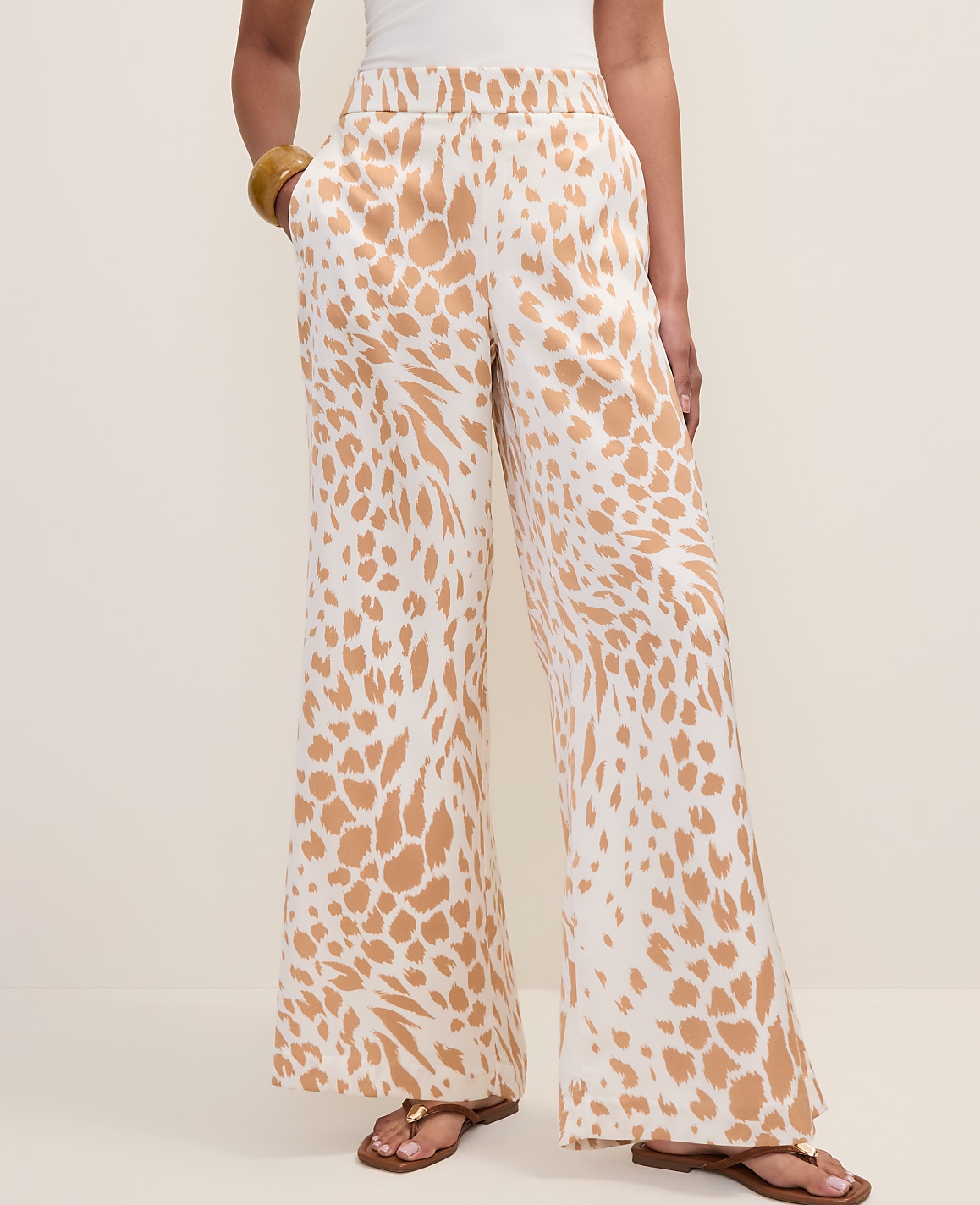 Easy Wide-Leg Pant in  Animal Print Satin
