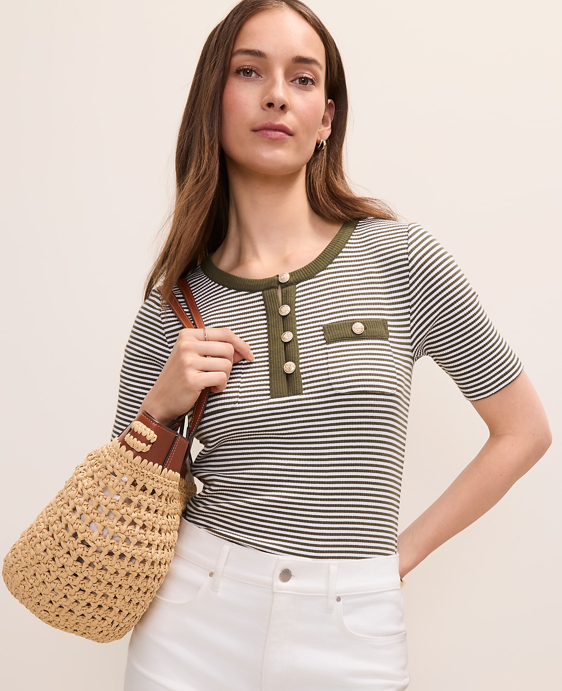 Contrast Trim Henley Top