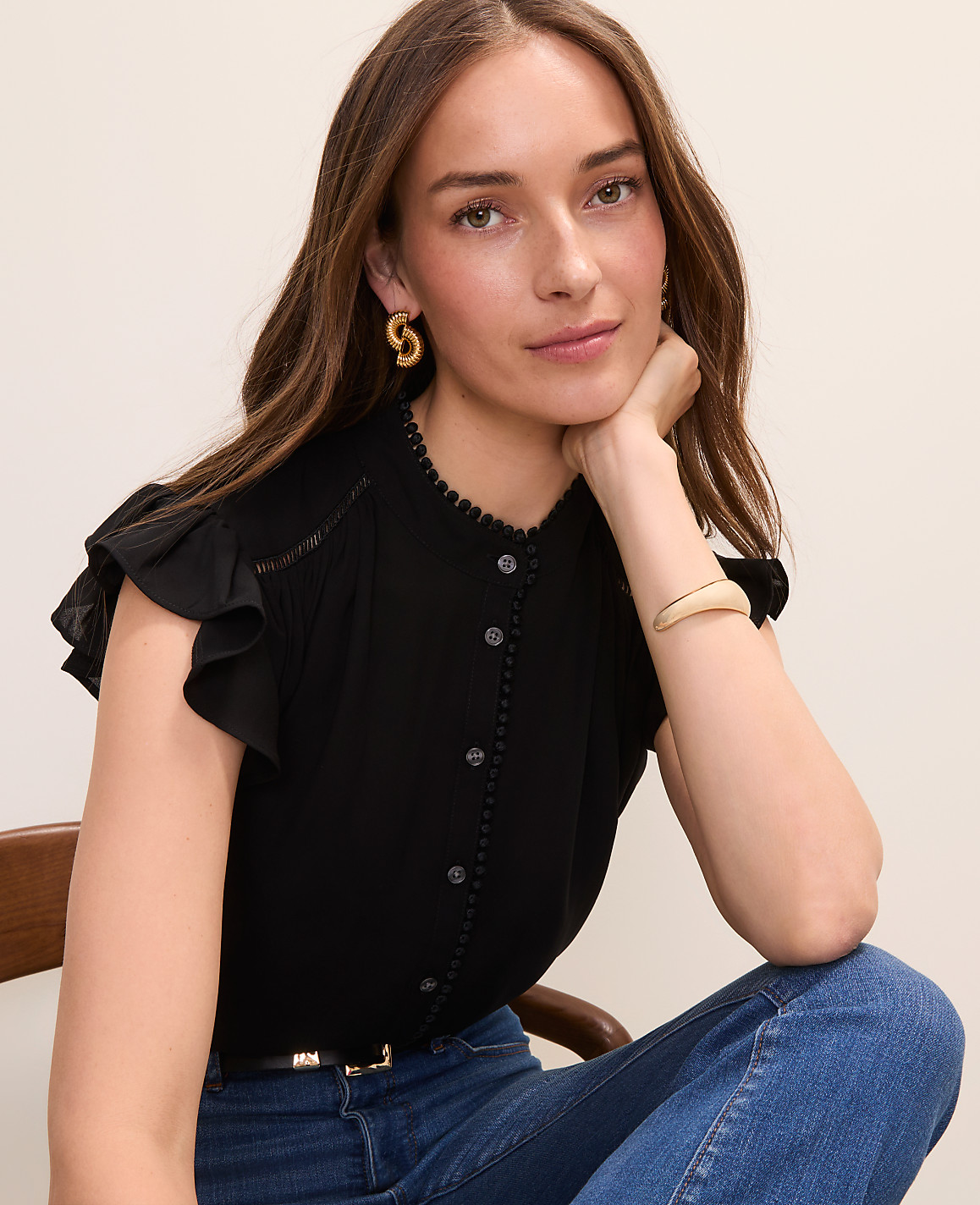 Flutter Sleeve Button Down Blouse