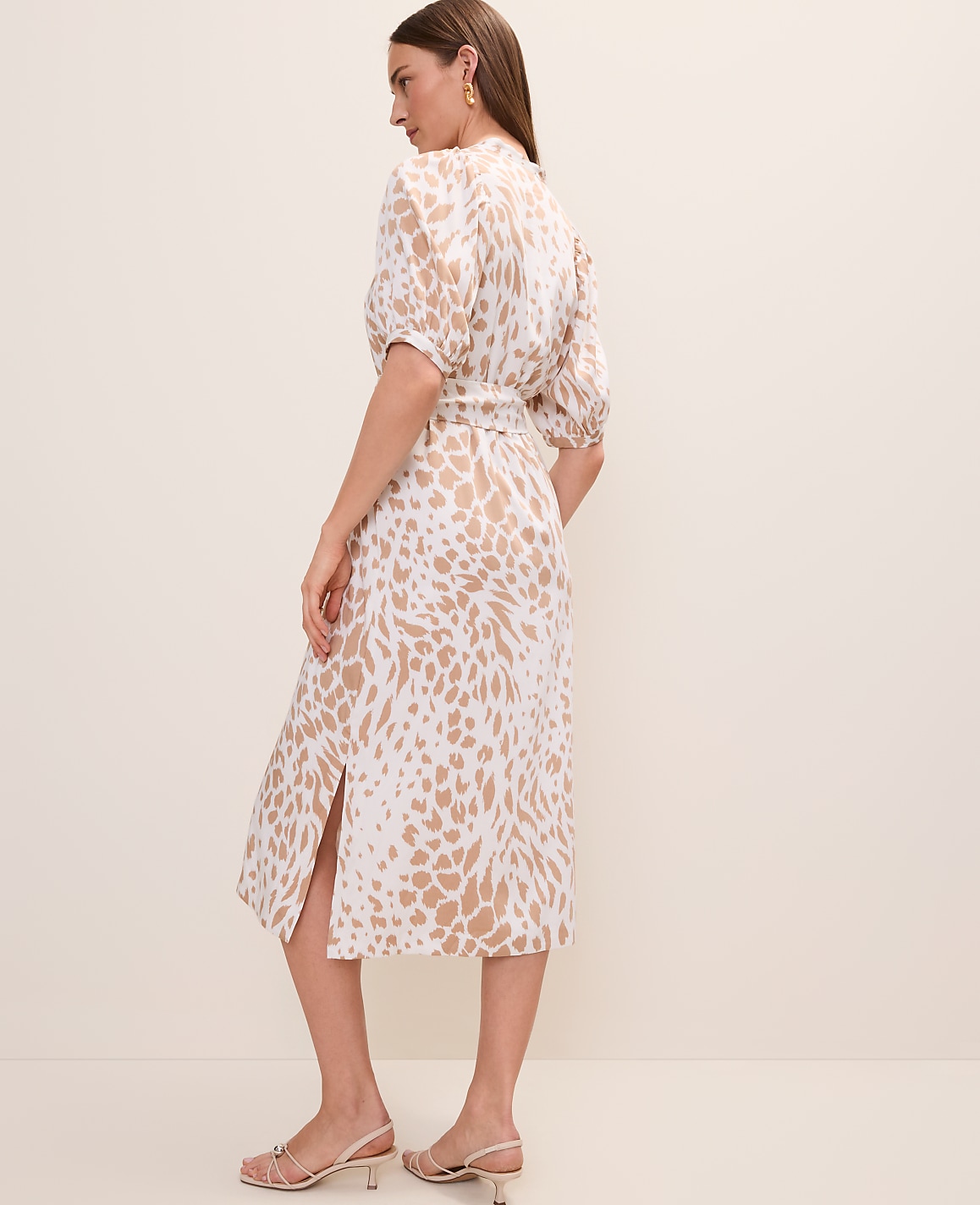 Animal Print Puff Sleeve Midi Dress