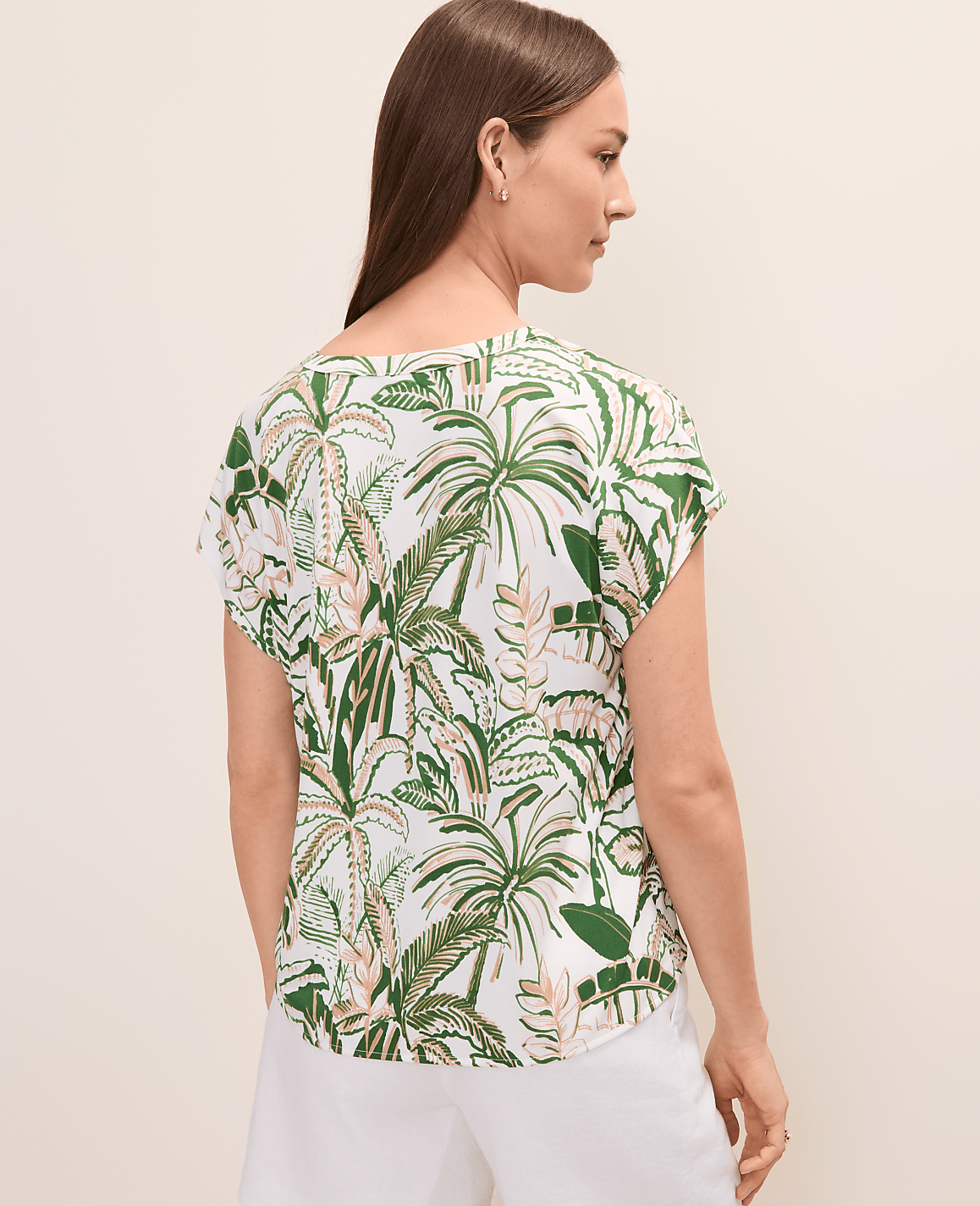 Petite Palm Print Mixed Media Top