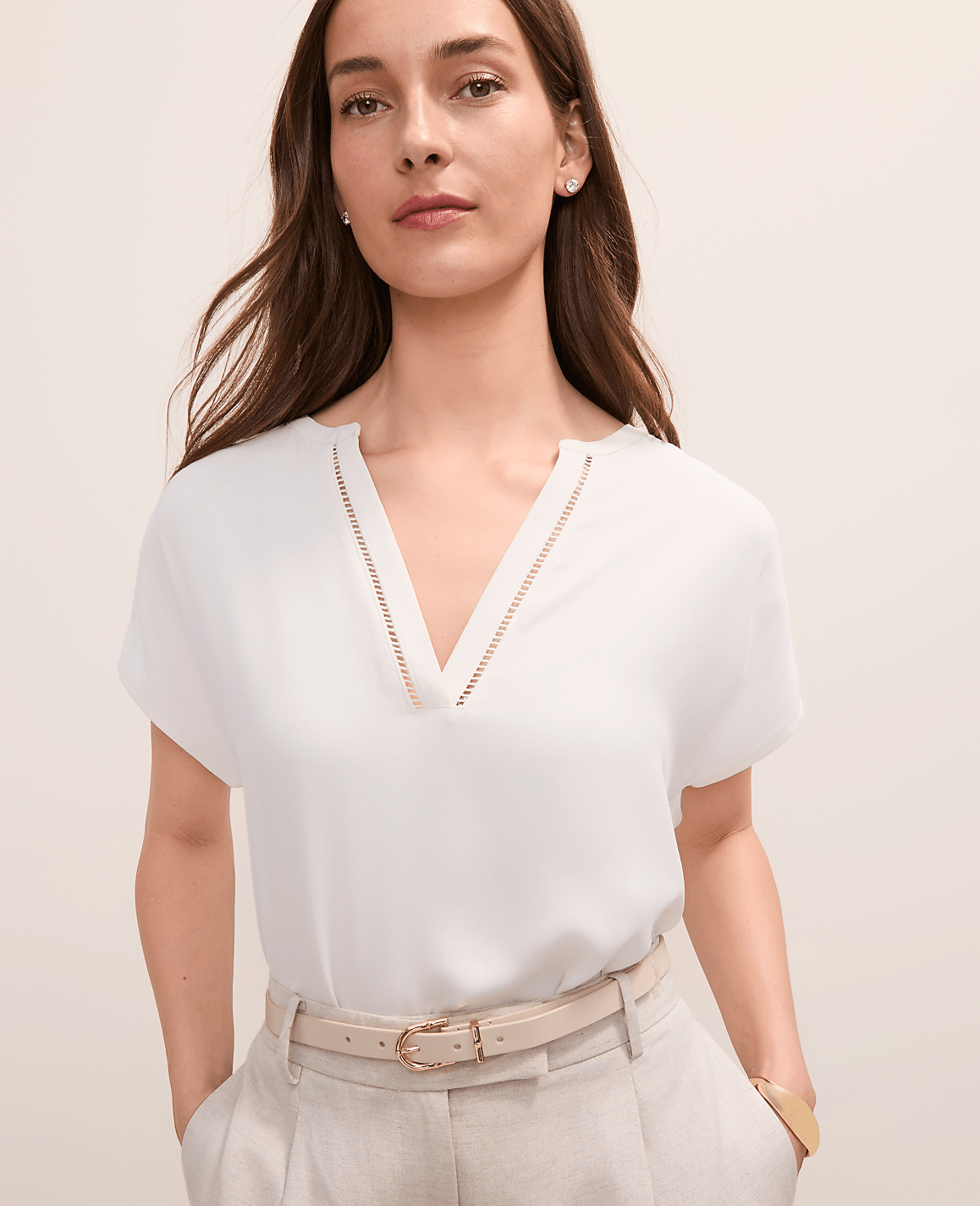 Petite Lace Trim Mixed Media Top
