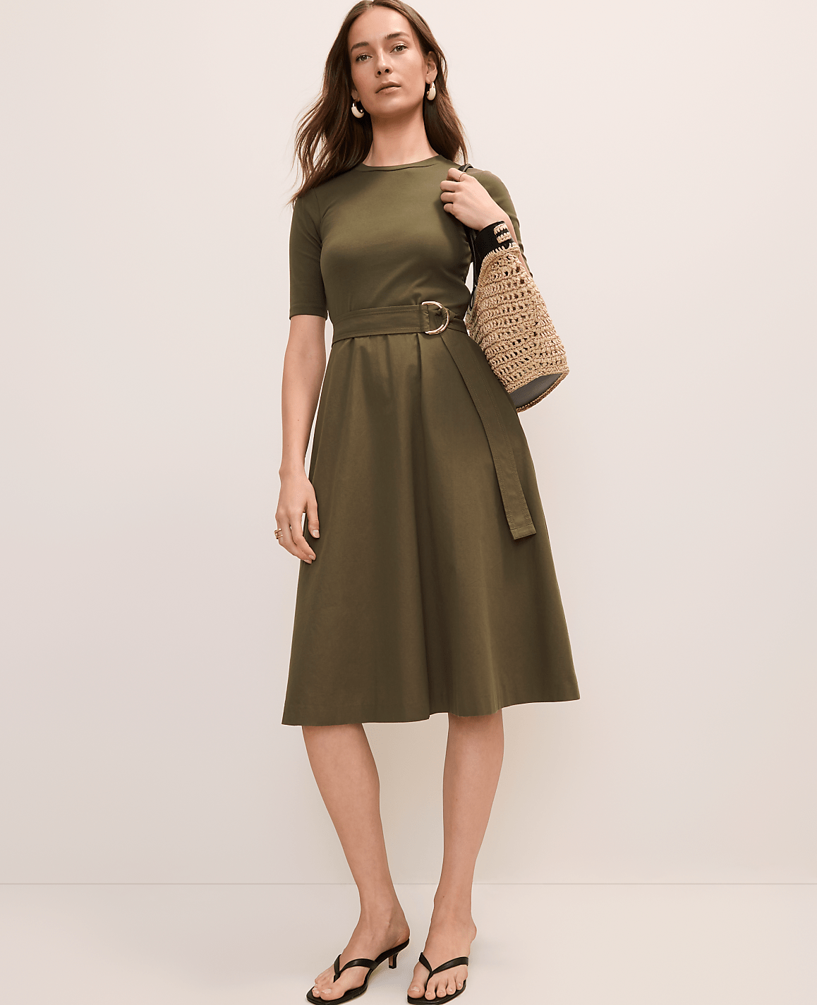 Mixed Media Flare Midi Dress