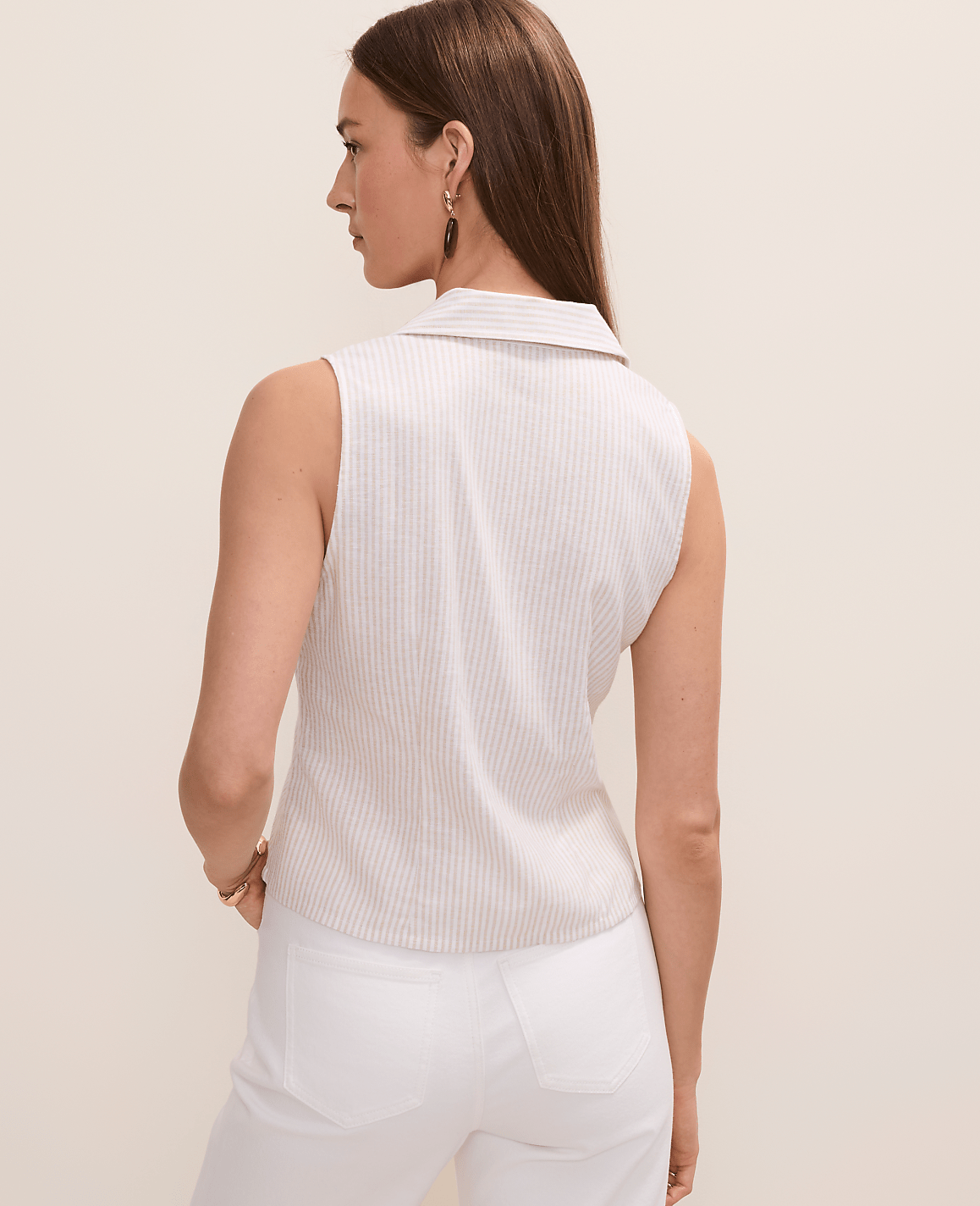 Striped Sleeveless Flare Shirt in Linen Blend