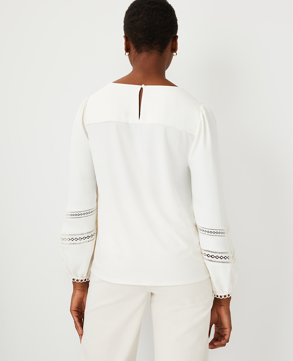 Mixed Media Lace Trim Sleeve Top