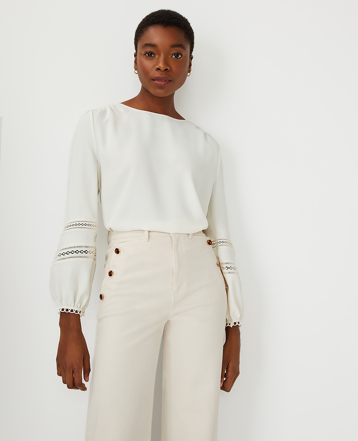 Mixed Media Lace Trim Sleeve Top