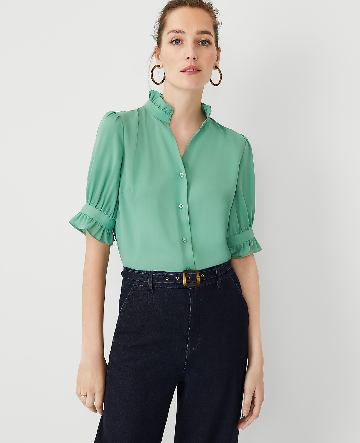 Petite Ruffle Collar Shirt