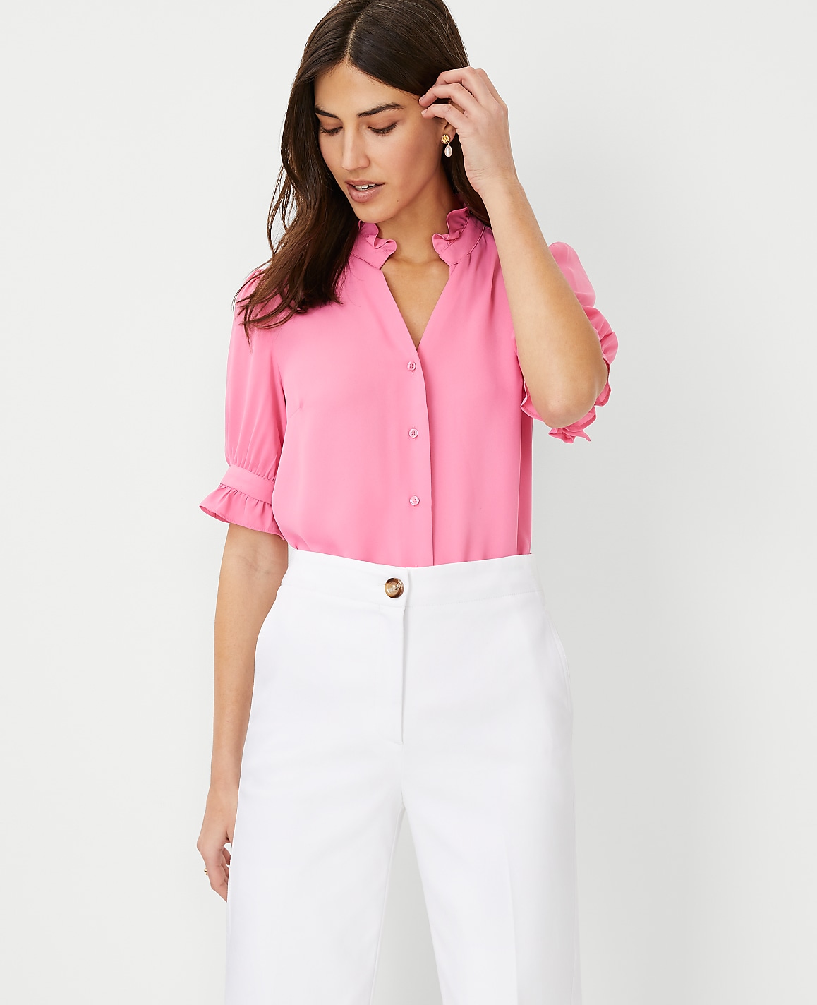 Petite Ruffle Collar Shirt