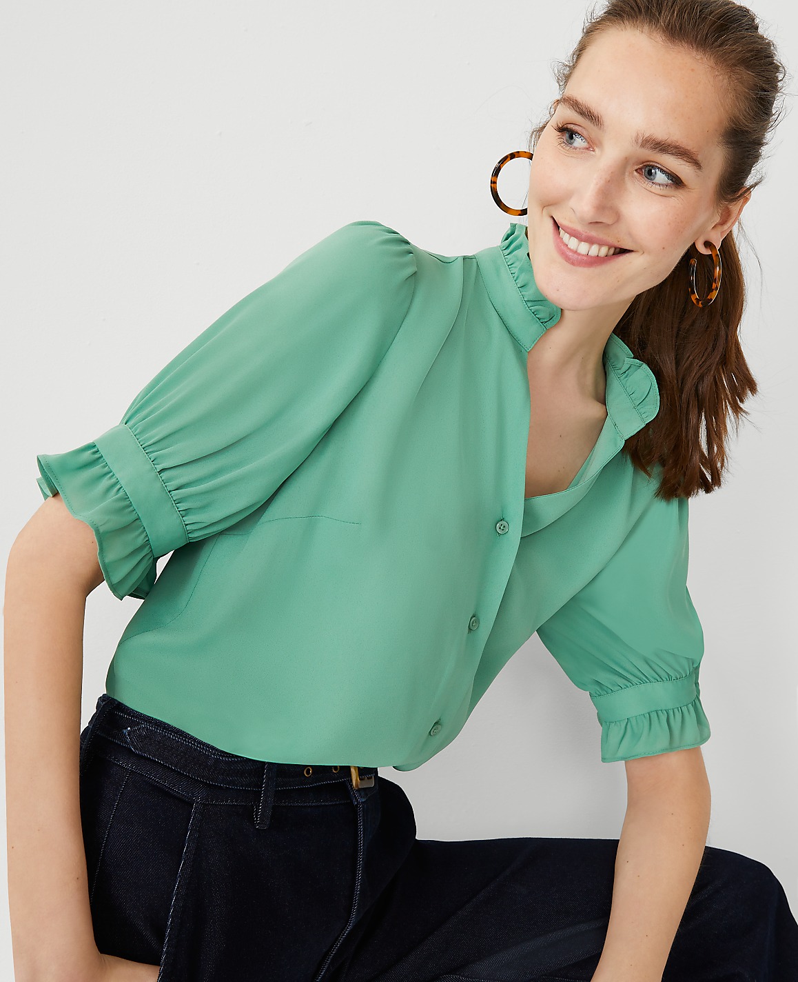 Petite Ruffle Collar Shirt