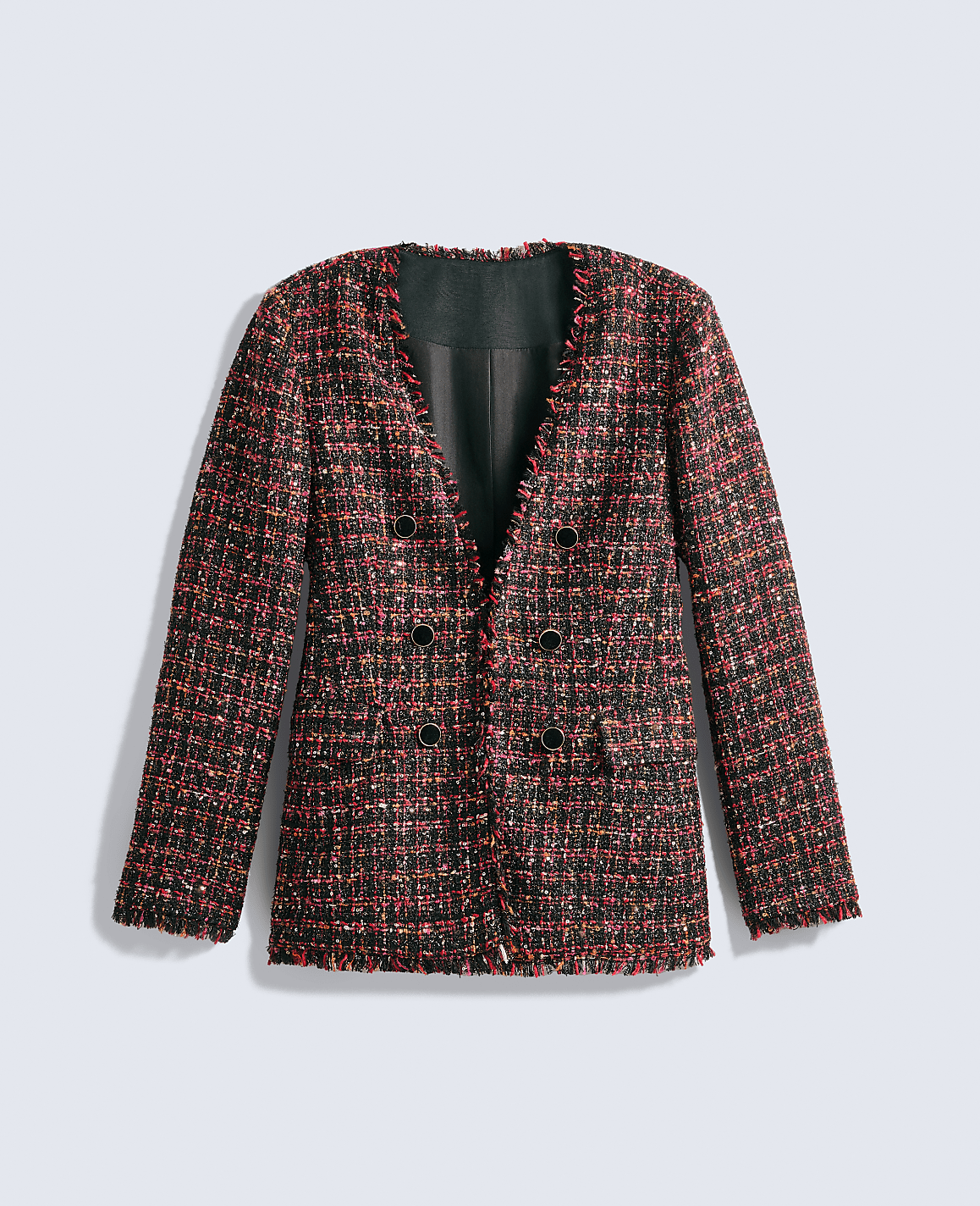 The Petite Long V-Neck Sequin Tweed Jacket