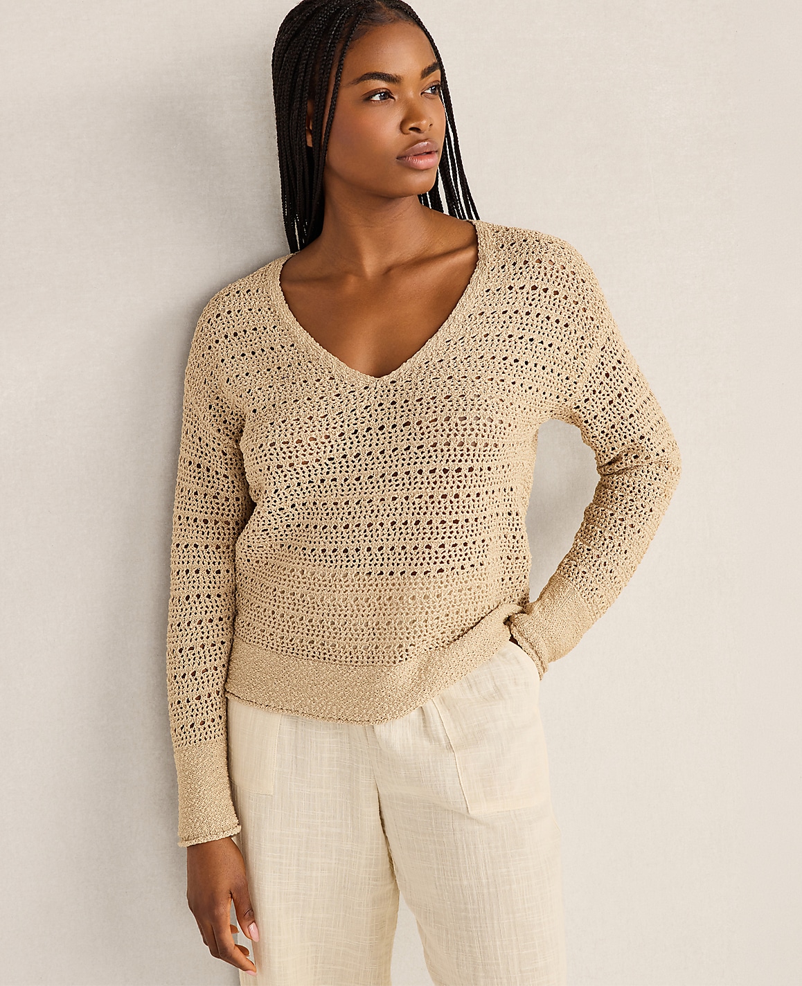 Haven Well Within Textured Cotton V-Neck Sweater