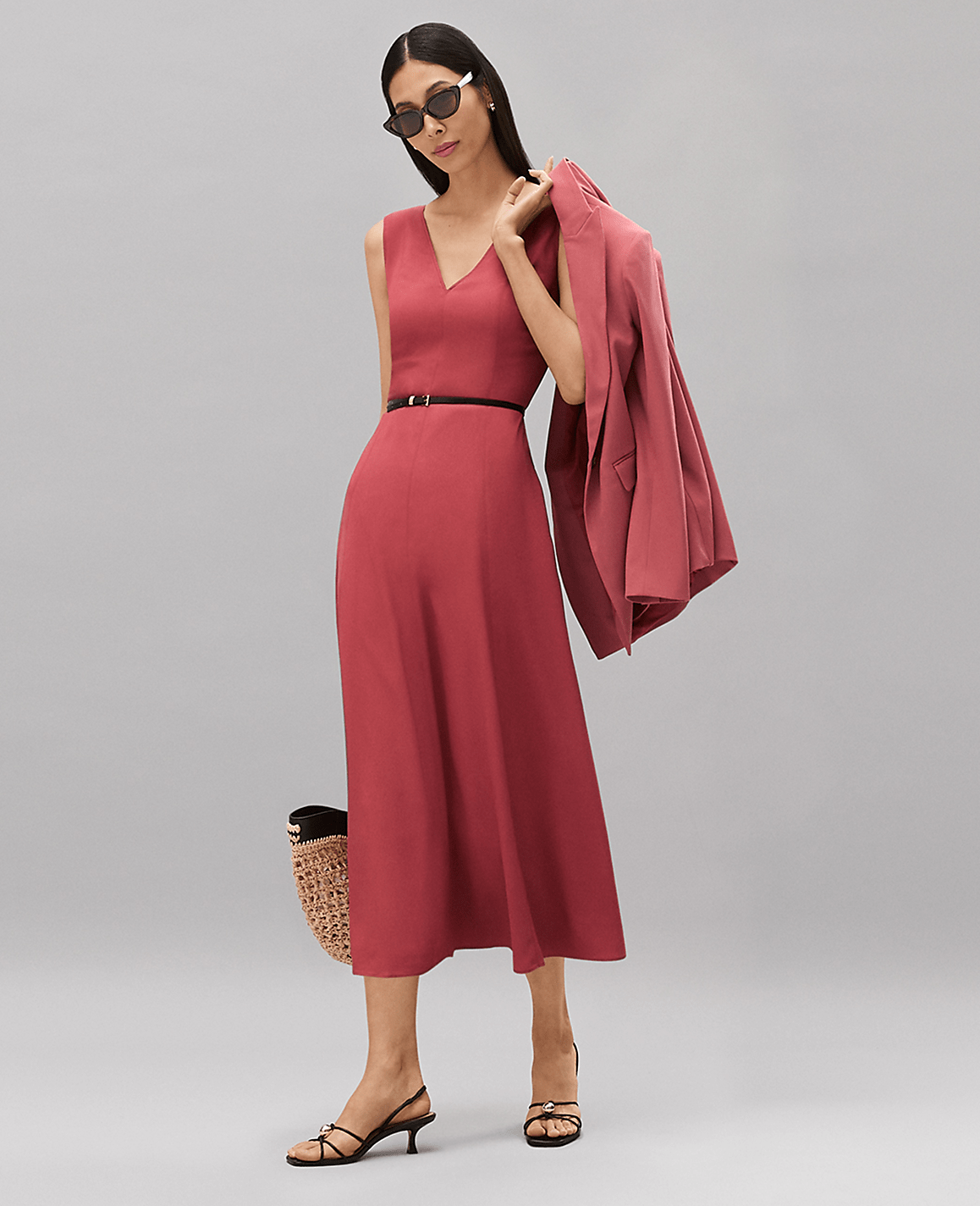 Petite V-Neck Flare Midi Dress