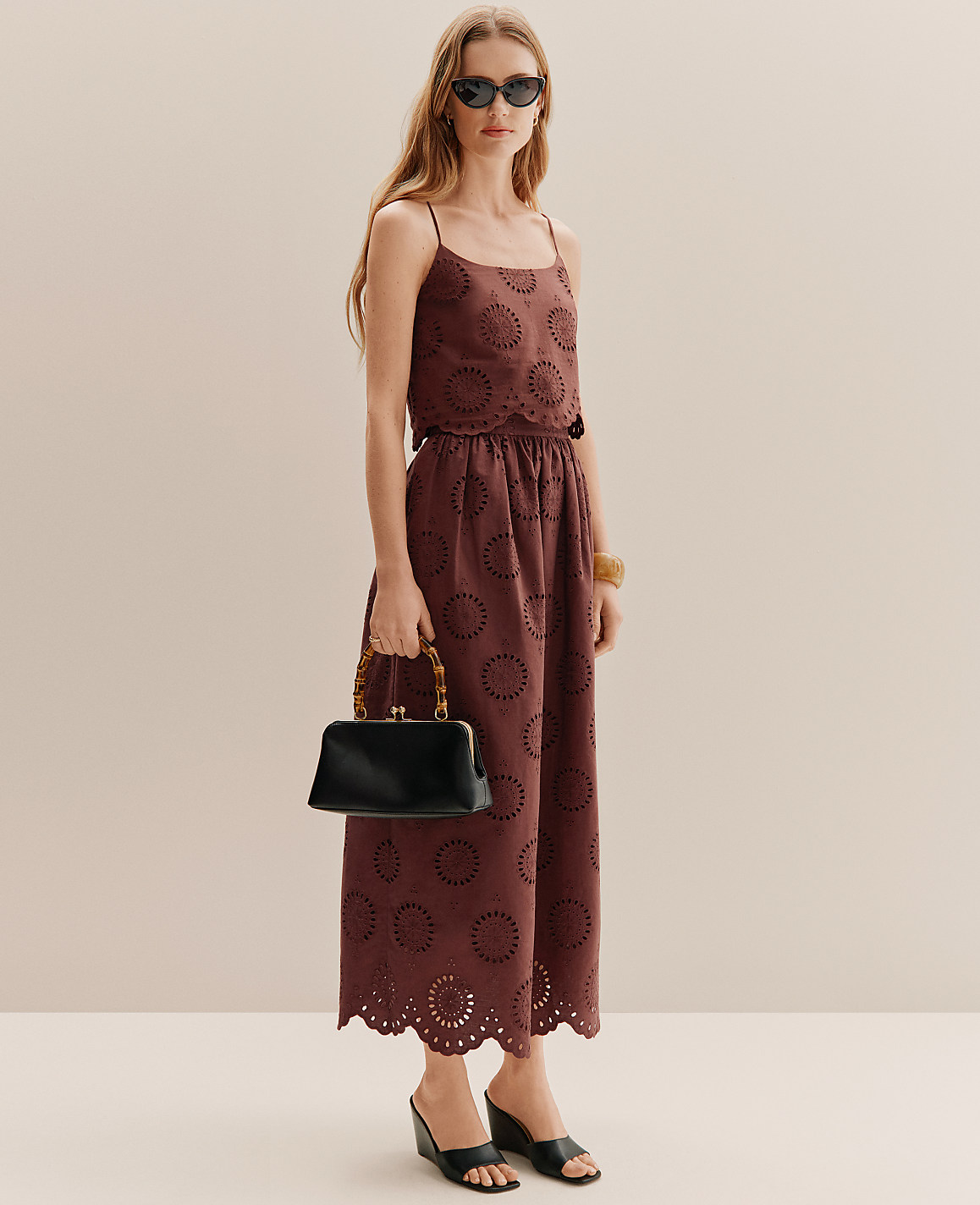Petite Weekend Eyelet Gathered Maxi Skirt