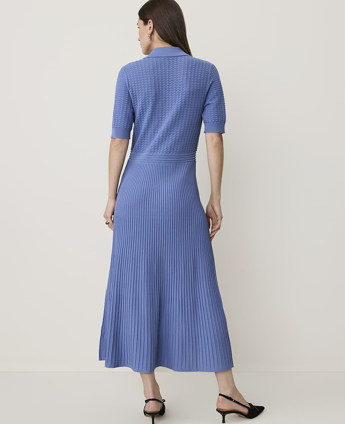 Petite Pointelle Polo Midi Sweater Dress