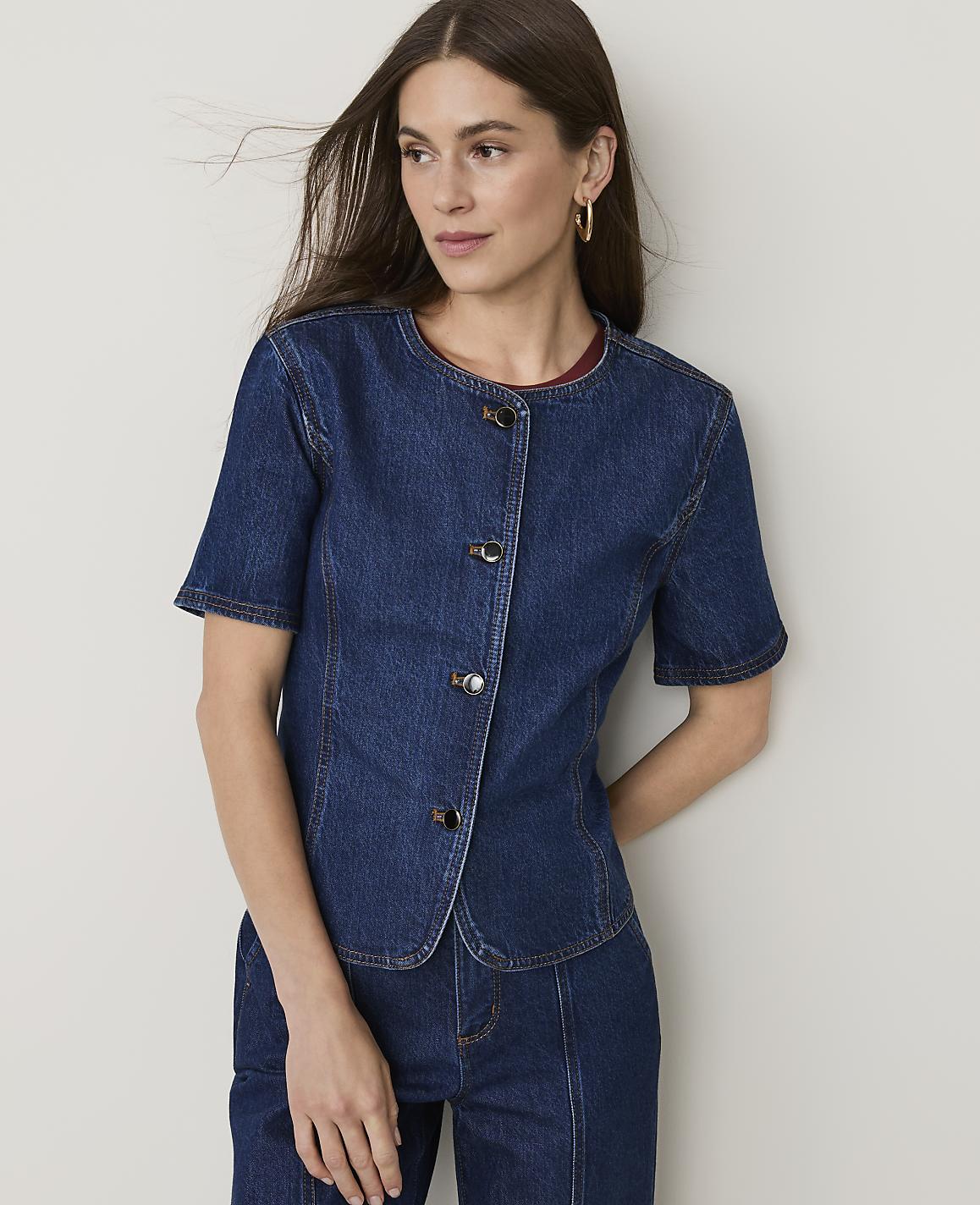 Petite Short Sleeve Denim Jacket