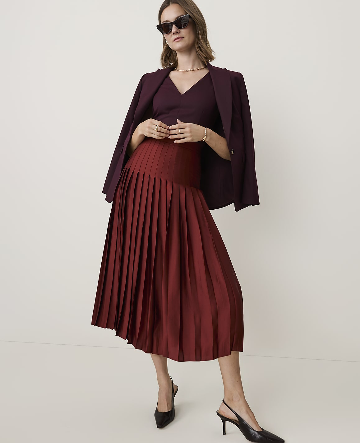 Petite Satin Pleated Midi Skirt