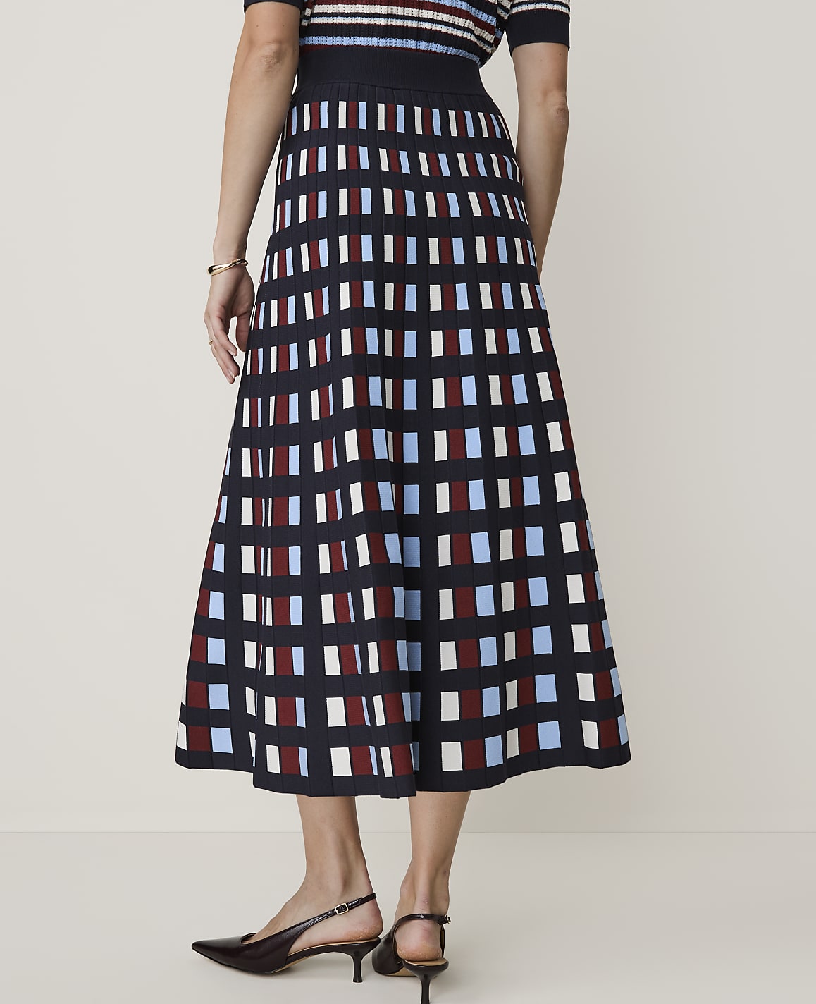 Petite Checked Pleated Midi Sweater Skirt