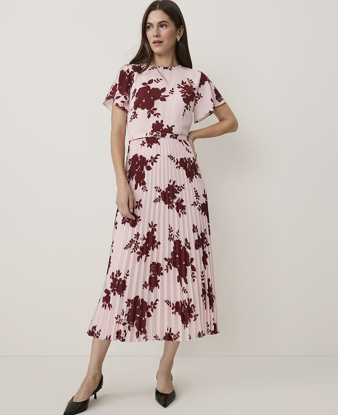 Petite Floral Pleated Flare Midi Dress