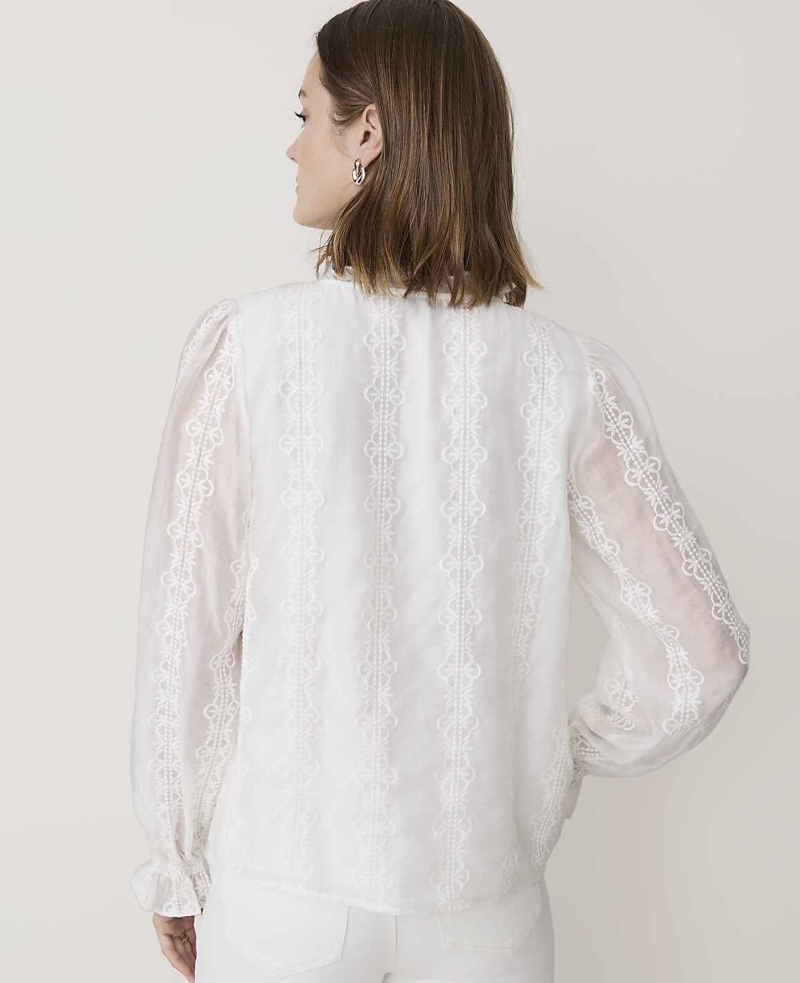 Petite Embroidered Blouson Sleeve Blouse
