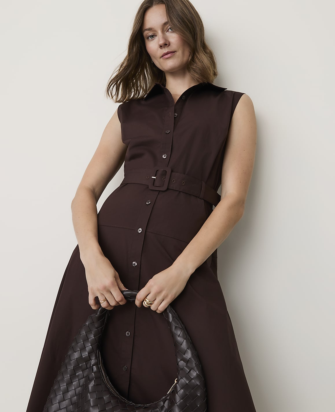 Petite Sleeveless Collared Midi Shirtdress