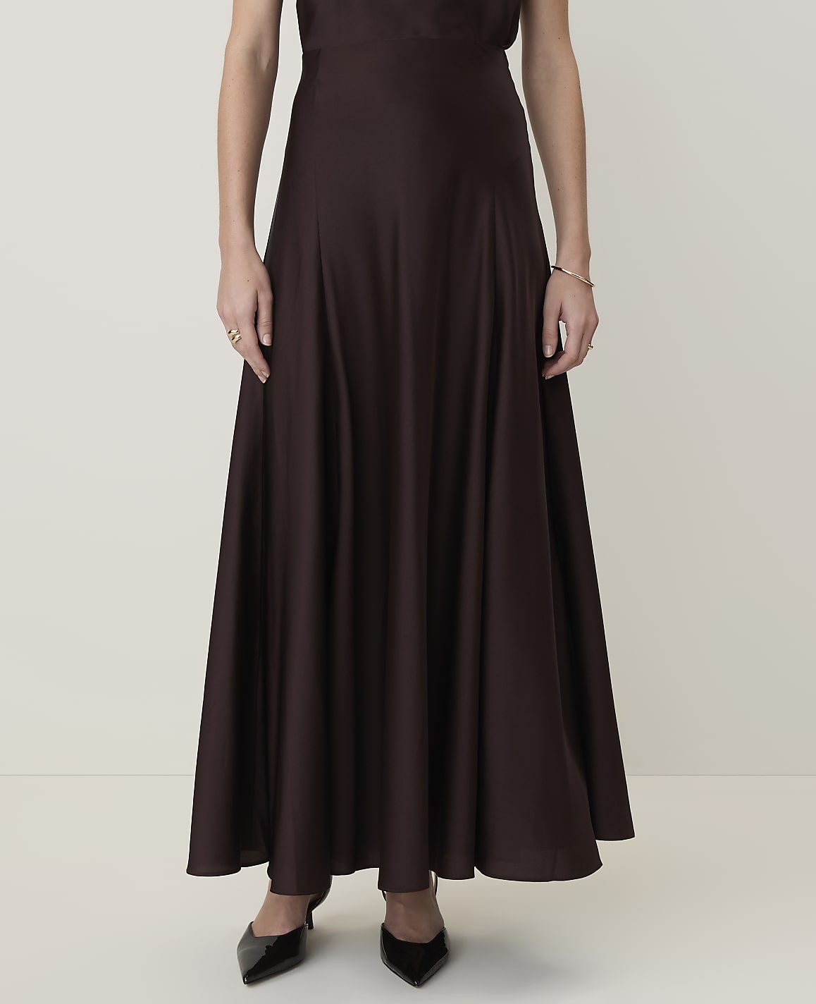 Petite Flare Maxi Skirt in Satin