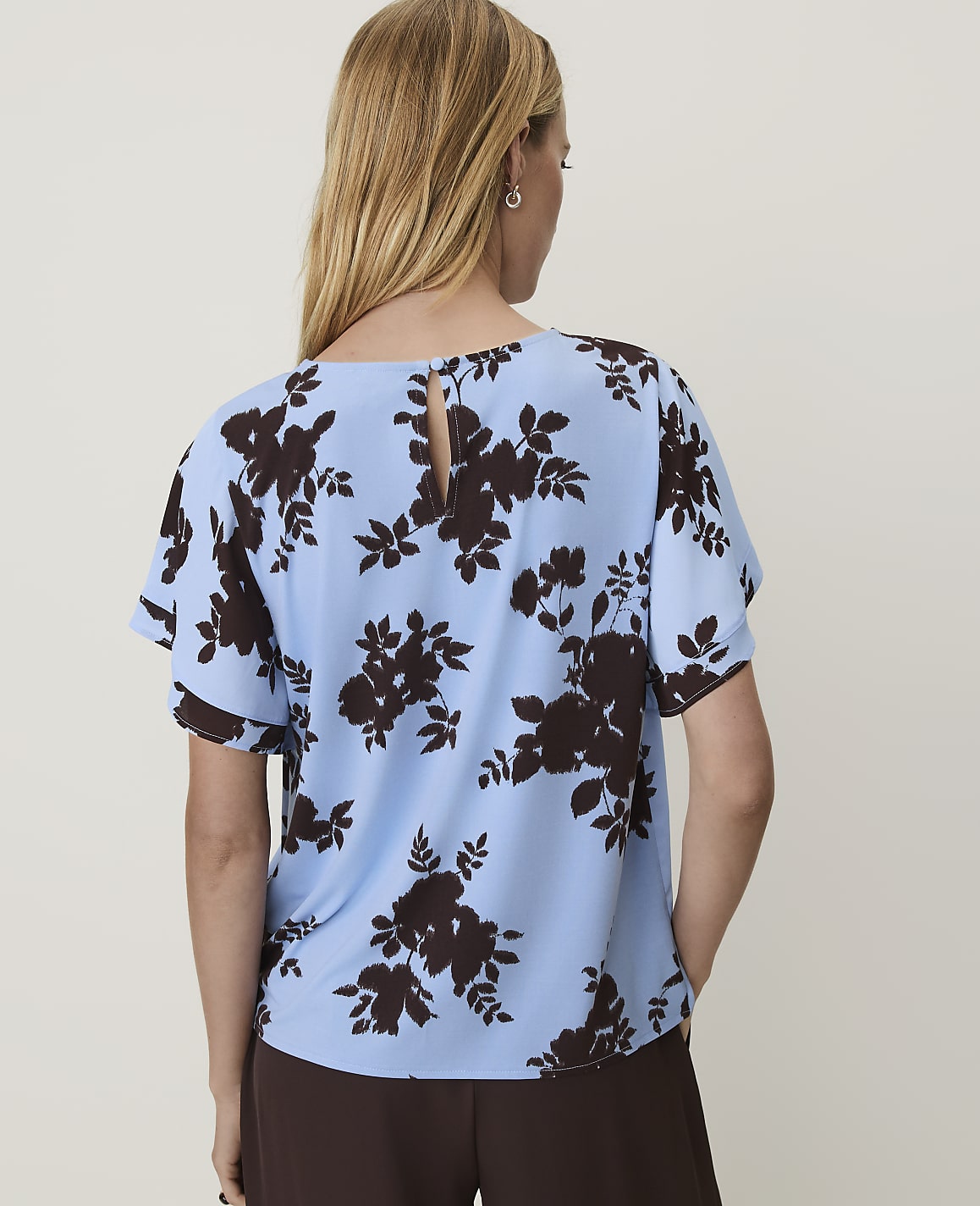 Petite Floral Mixed Media Flutter Sleeve Top