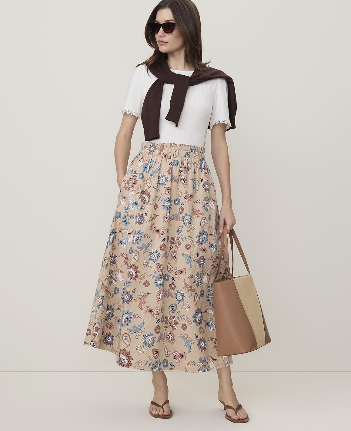 Petite Weekend Floral Paperbag Midi Skirt