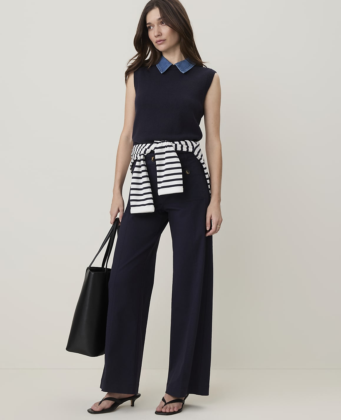 Petite Weekend Denim Collar Sweater Vest