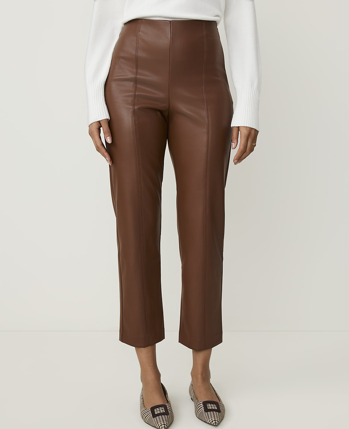 The Petite Side Zip Ankle Pant in Faux Leather