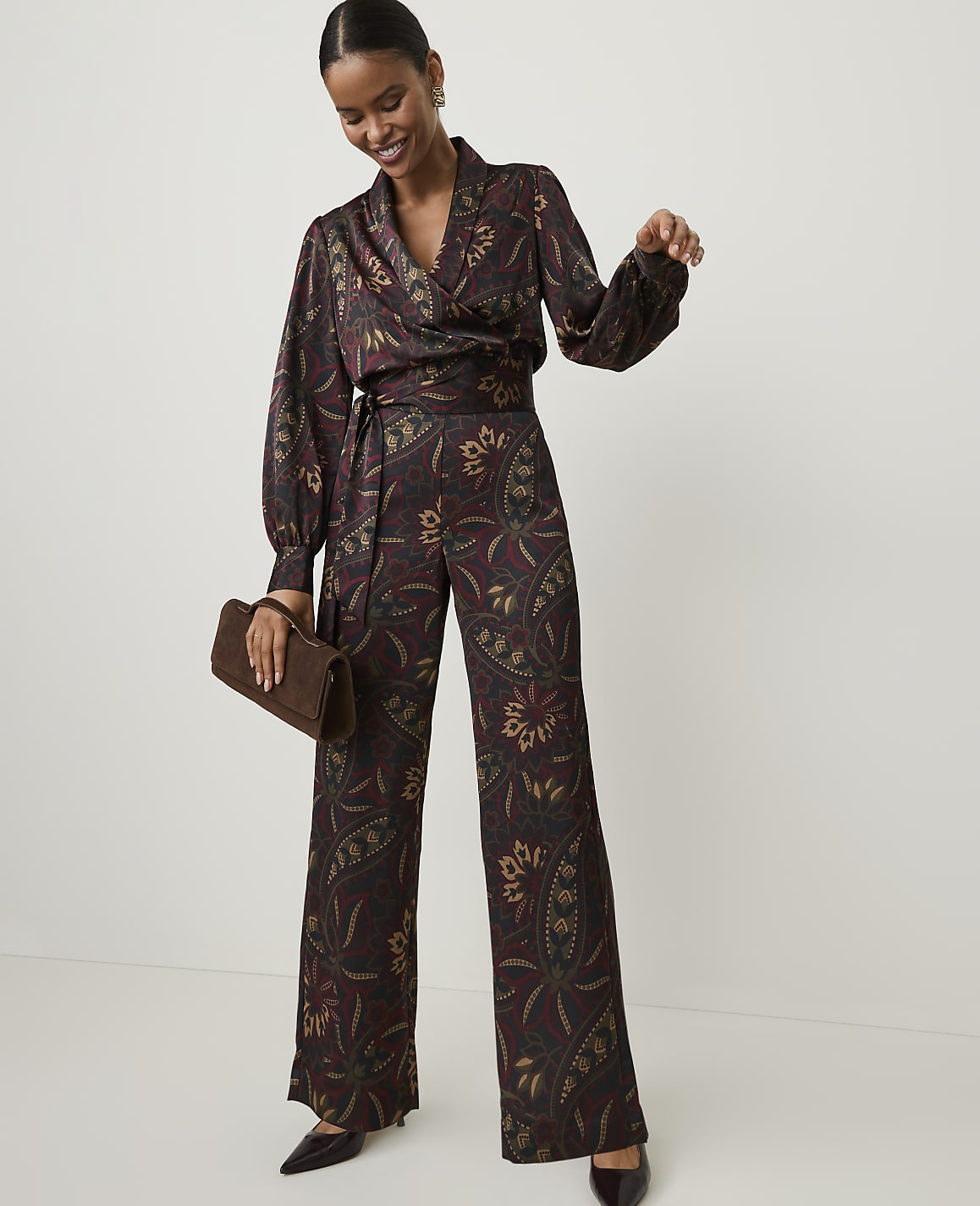 The Petite Paisley Side Zip Pant in Satin