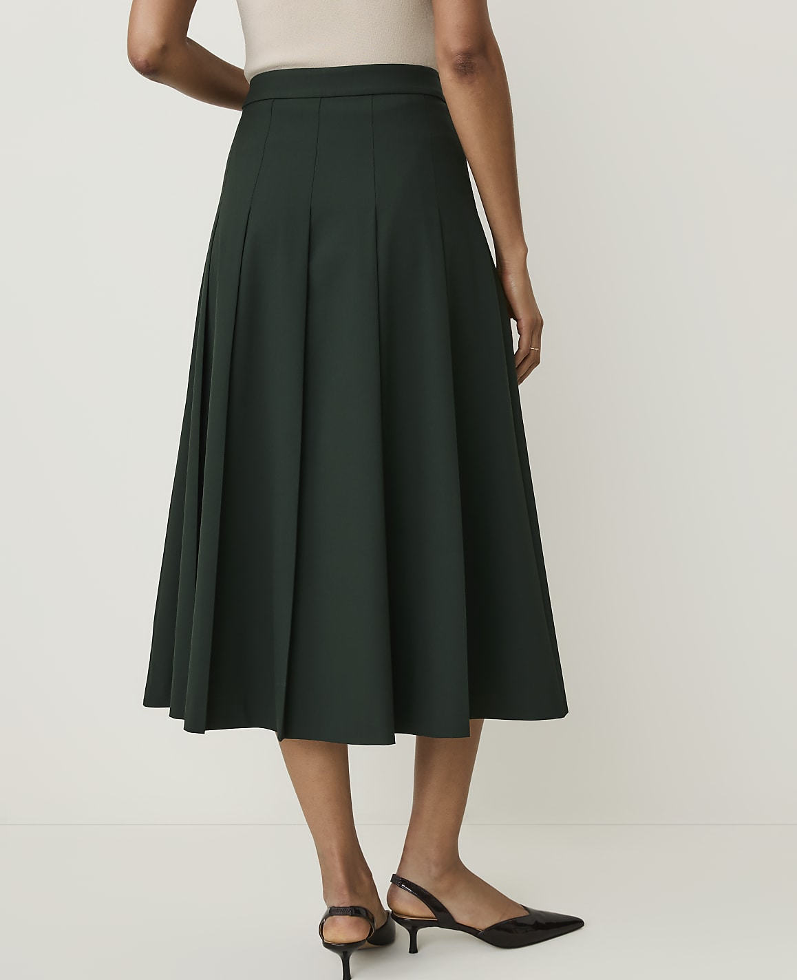 The Petite Pleated Midi Skirt in Seasonless Stretch