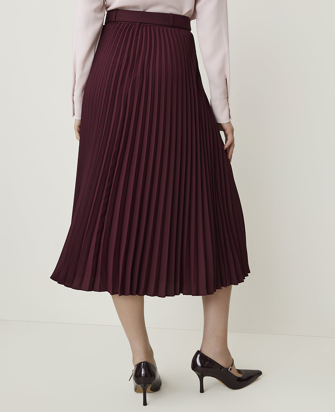 Petite Belted Pleated Midi Skirt