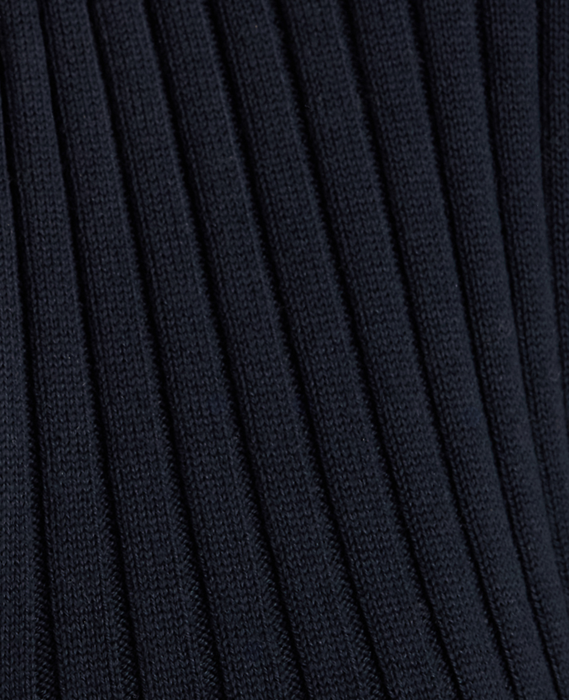 A close-up view of dark navy ribbed fabric fills the frame, with the texture of the knit creating a repeating pattern of raised lines.